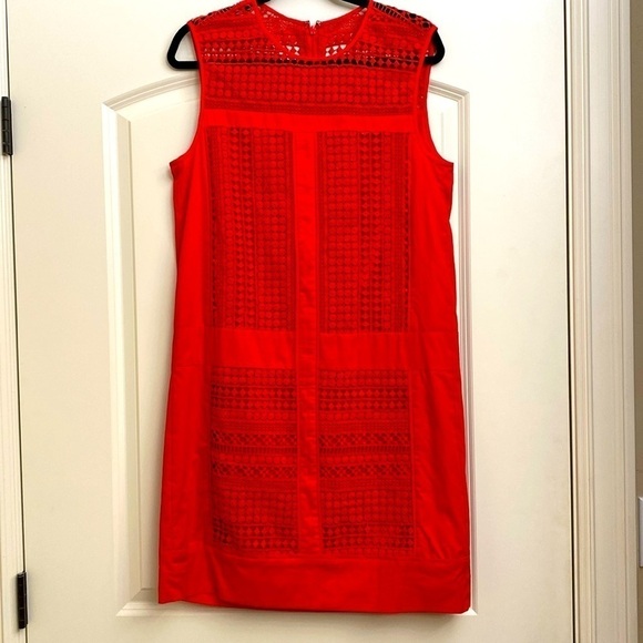 J. CREW Geo Lace Shift Dress Women’s Size M- Tall Red Sheer preppy Festive Mini - Picture 1 of 8
